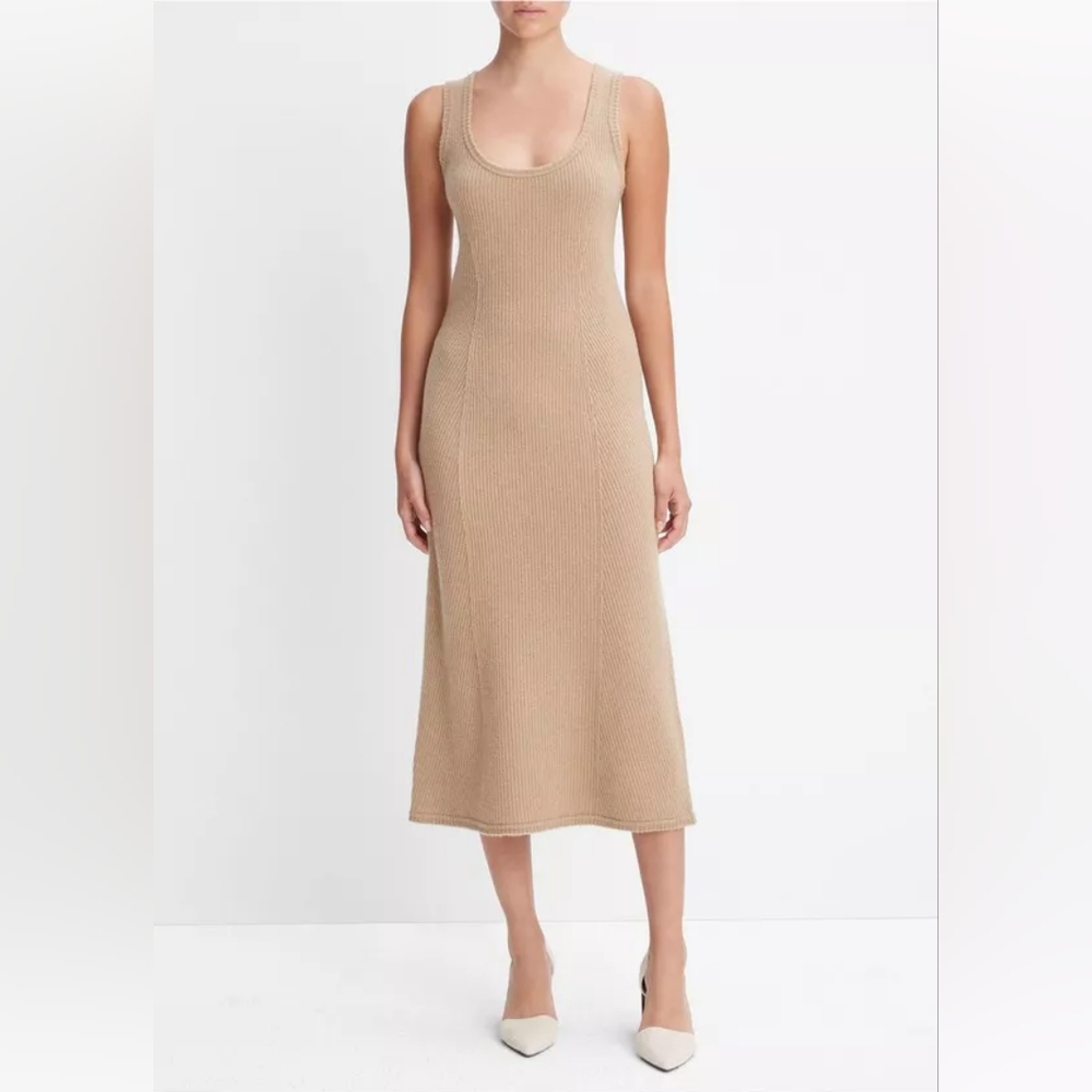 NWT Vince Ribbed Wool and Cashmere Blend Sleeveless Midi Sweater Dress Size XS